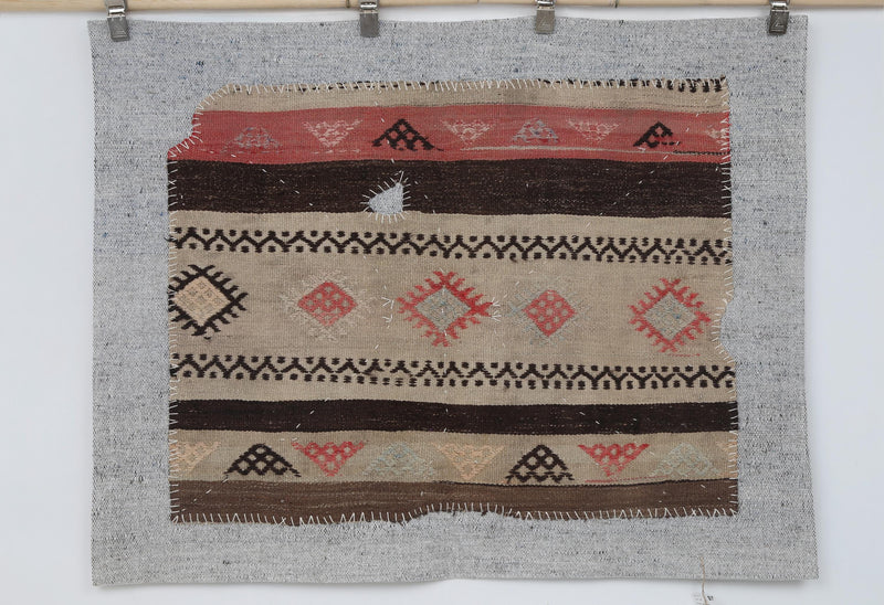 Vintage Turkish Kilim Tapestry Rug, Red Cream Diamond (3'3" x 4'3")