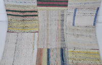 3x10 Vintage Turkish Patchwork Kilim Rug, Beige Cotton Wool Runner, Long Handwoven Hallway Rug
