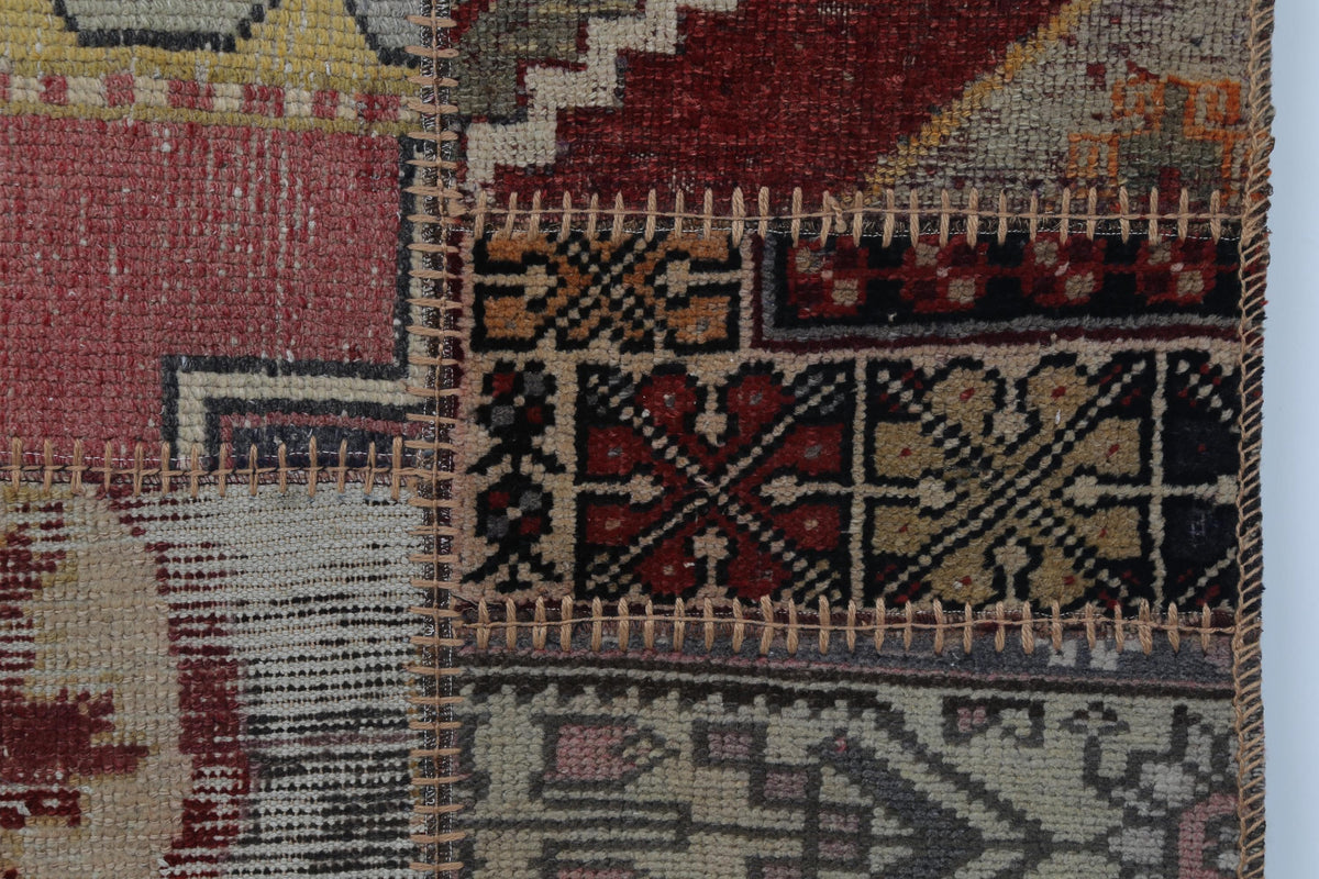 2x9 Vintage Turkish Patchwork Runner Rug, Wool Cotton Kilim Runner, Handcrafted Long Narrow Rug, Rustic Hallway Rug