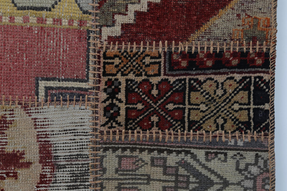 2x9 Vintage Turkish Patchwork Runner Rug, Wool Cotton Kilim Runner, Handcrafted Long Narrow Rug, Rustic Hallway Rug