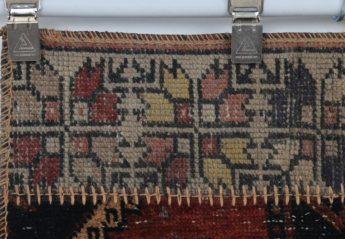 2x9 Vintage Turkish Patchwork Runner Rug, Wool Cotton Kilim Runner, Handcrafted Long Narrow Rug, Rustic Hallway Rug