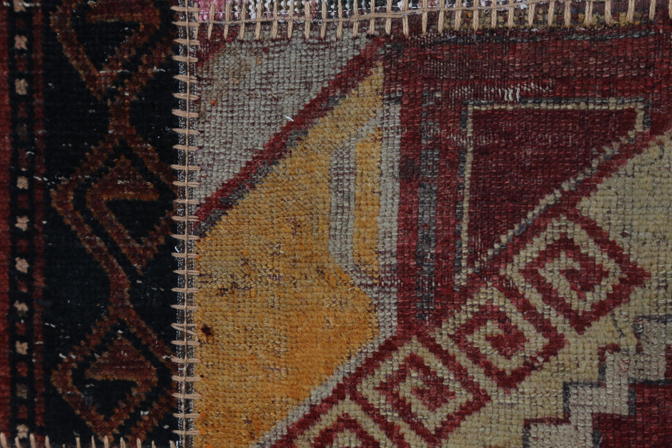 2x9 Vintage Turkish Patchwork Runner Rug, Wool Cotton Kilim Runner, Handcrafted Long Narrow Rug, Rustic Hallway Rug