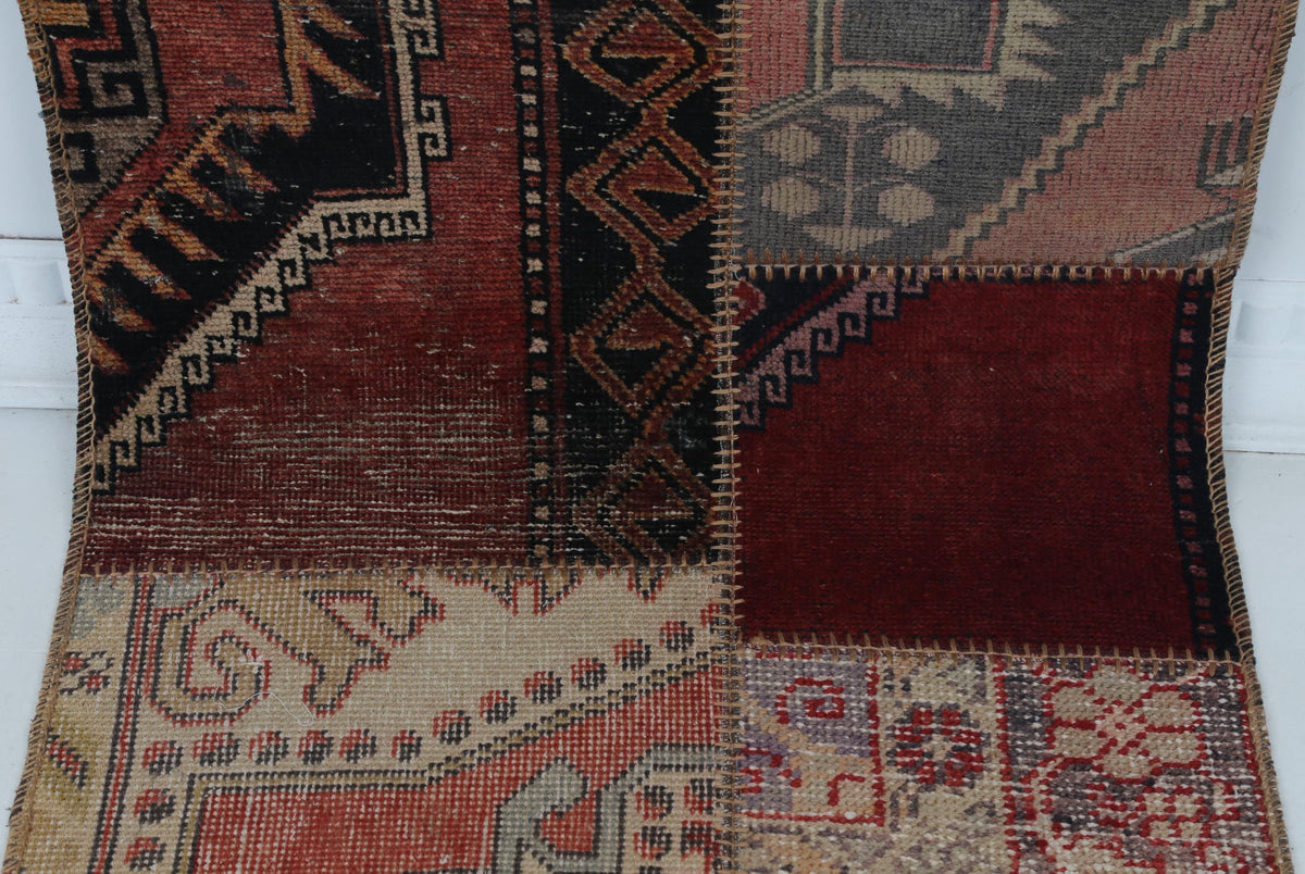 2x9 Vintage Turkish Patchwork Runner Rug, Wool Cotton Kilim Runner, Handcrafted Long Narrow Rug, Rustic Hallway Rug
