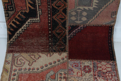 2x9 Vintage Turkish Patchwork Runner Rug, Wool Cotton Kilim Runner, Handcrafted Long Narrow Rug, Rustic Hallway Rug