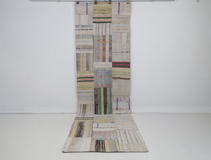 3x10 Vintage Turkish Kilim Runner Rug, Caput Patchwork Kilim, Wool Long Narrow Runner, Handwoven Hallway Rug
