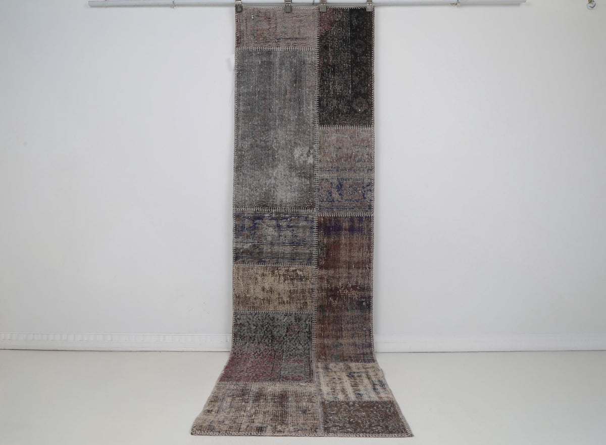 2x9 Vintage Turkish Patchwork Runner Rug, Wool Cotton Long Narrow Rug, Vintage Hallway Runner, Turkish Carpet