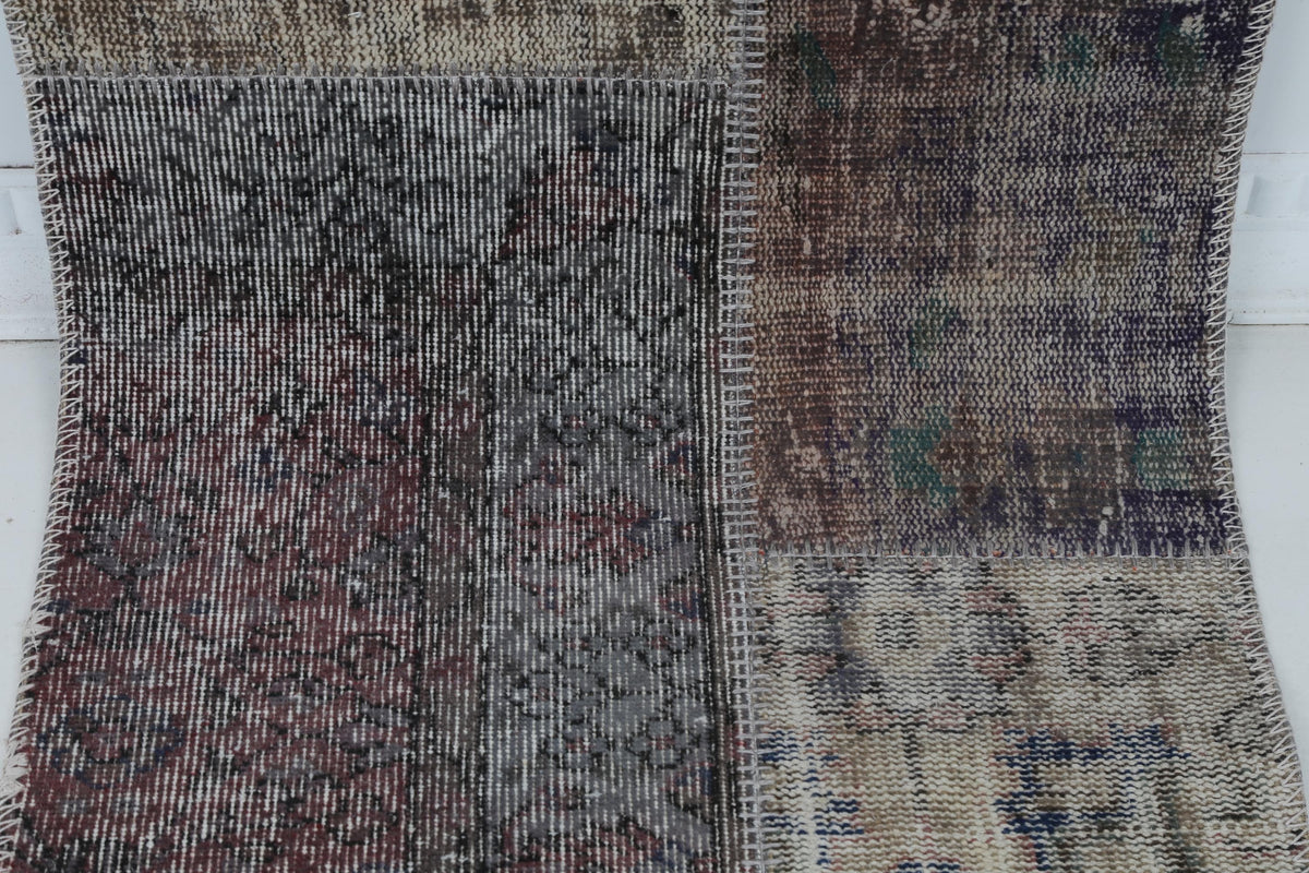 2x9 Vintage Turkish Patchwork Runner Rug, Wool Cotton Long Narrow Rug, Vintage Hallway Runner, Turkish Carpet