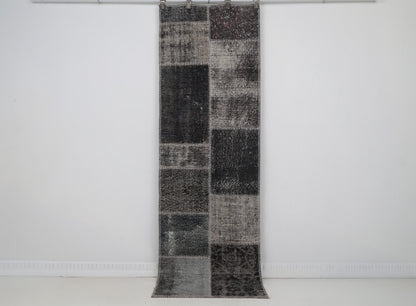 2x7 Vintage Turkish Patchwork Runner Rug, Wool Cotton Hallway Rug, Handmade Vintage Carpet, Narrow Turkish Runner