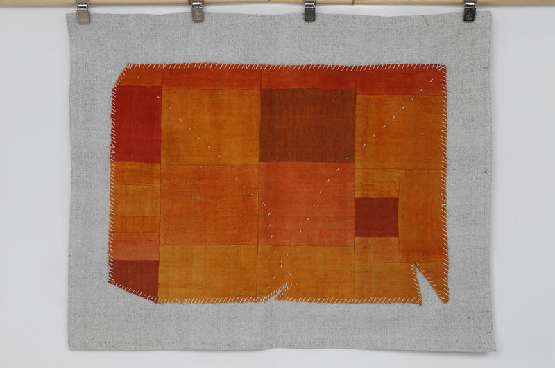 Vintage Turkish Kilim Tapestry Rug, Orange Color Block (3'3" x 4'2")