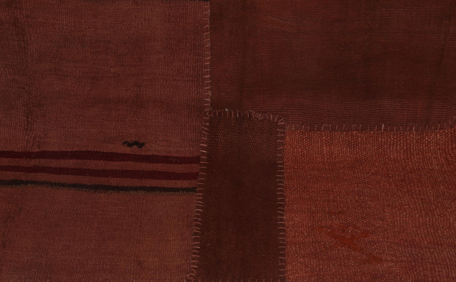 6x7 Vintage Turkish Hemp Patchwork Rug, Orange Kilim Rug, Handwoven Rustic Area Rug, One of a Kind Textile
