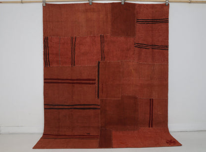 6x7 Vintage Turkish Hemp Patchwork Rug, Orange Kilim Rug, Handwoven Rustic Area Rug, One of a Kind Textile