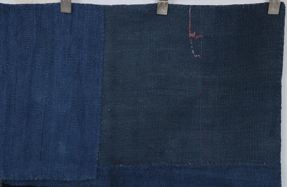7x10 Vintage Turkish Hemp Patchwork Rug, Blue Hemp Rug, Handwoven Kilim, Rustic Large Area Rug