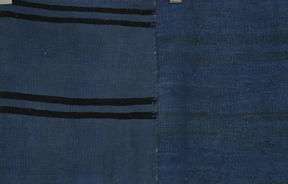 7x10 Vintage Turkish Hemp Patchwork Rug, Blue Hemp Rug, Handwoven Kilim, Rustic Large Area Rug
