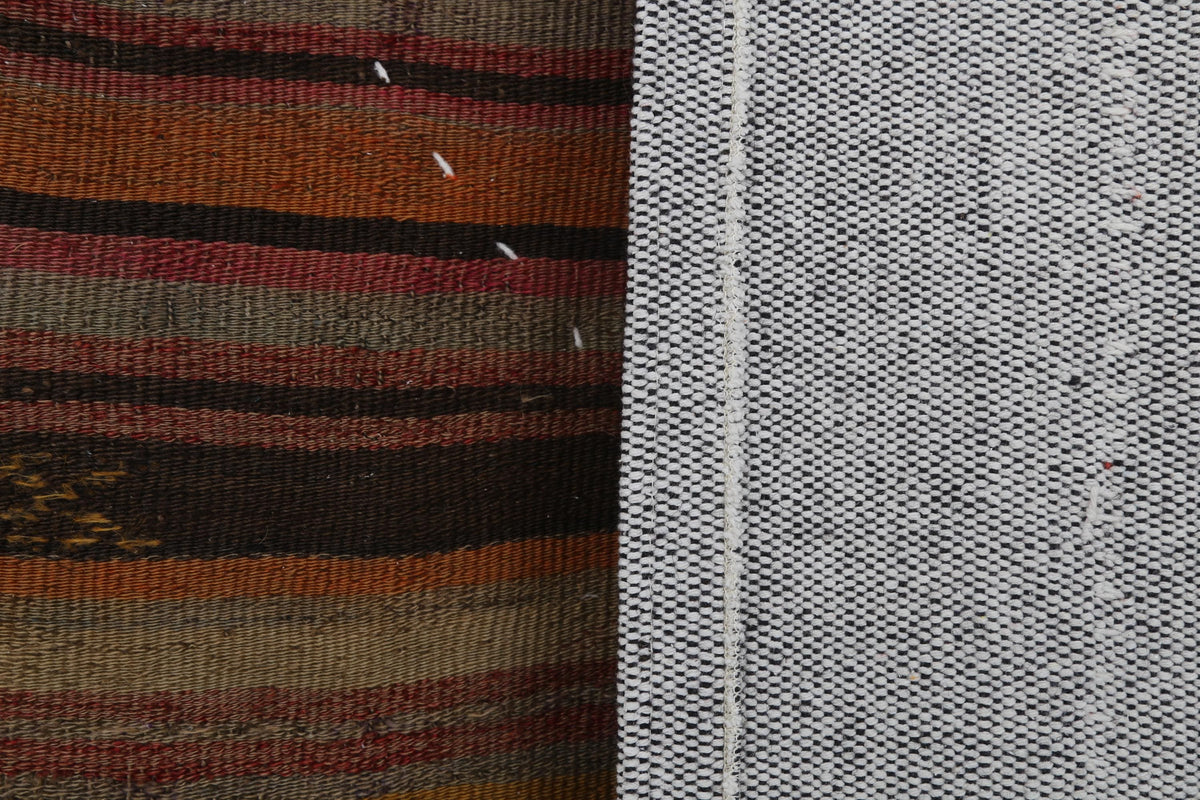 3x4 Vintage Turkish Tapestry Rug, Brown Striped Wool Wall Hanging, Rustic Geometric Textile Wall Art