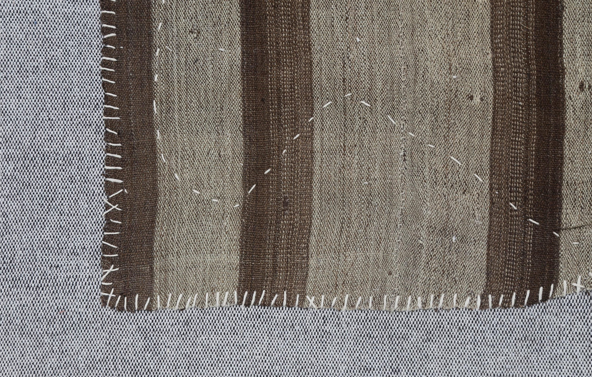 3x4 Vintage Turkish Tapestry Rug, Brown Beige Striped Wool Wall Hanging, Neutral Textile Wall Art