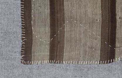 3x4 Vintage Turkish Tapestry Rug, Brown Beige Striped Wool Wall Hanging, Neutral Textile Wall Art