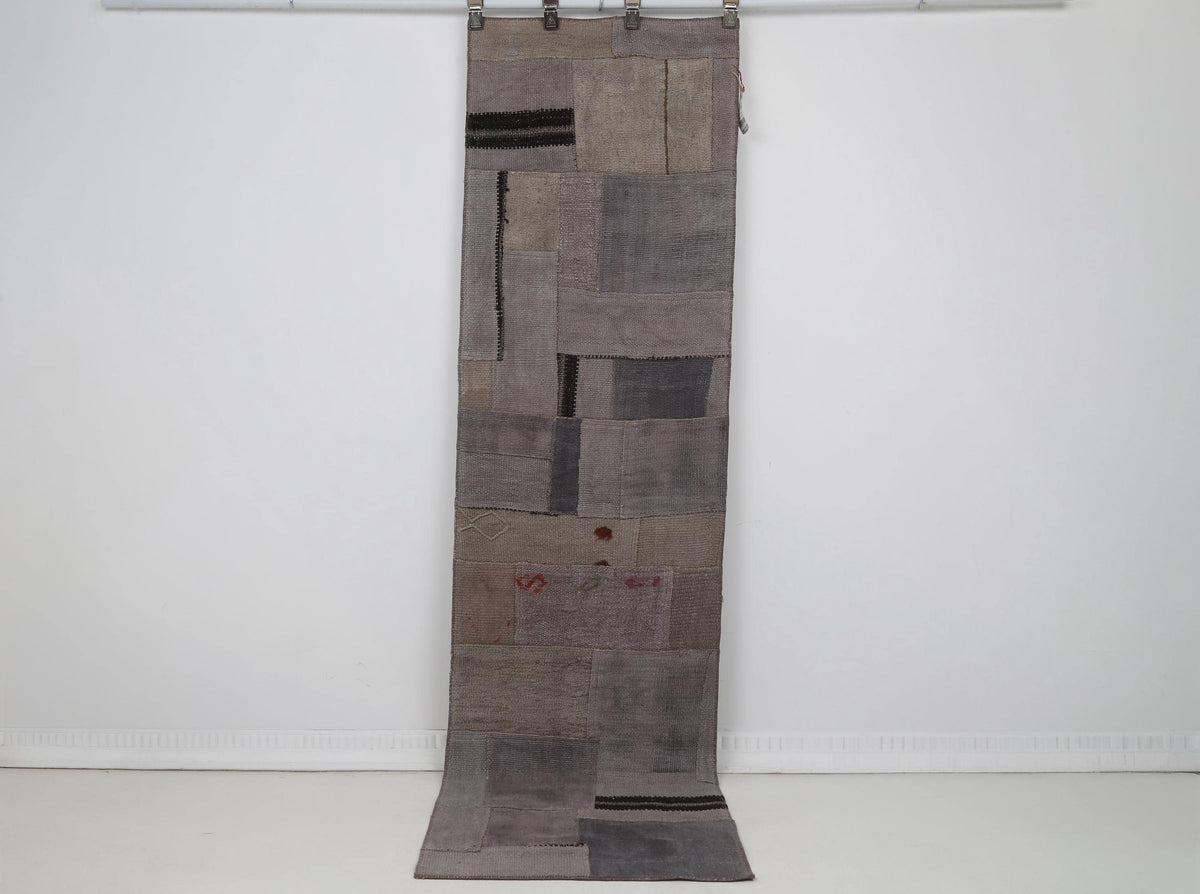 2x8 Vintage Turkish Hemp Patchwork Runner Rug, Handmade Hemp Runner, Narrow Hallway Rug, Vintage Turkish Carpet