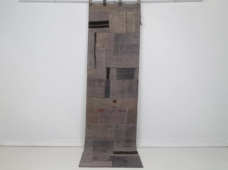 2x8 Vintage Turkish Hemp Patchwork Runner Rug, Handmade Hemp Runner, Narrow Hallway Rug, Vintage Turkish Carpet
