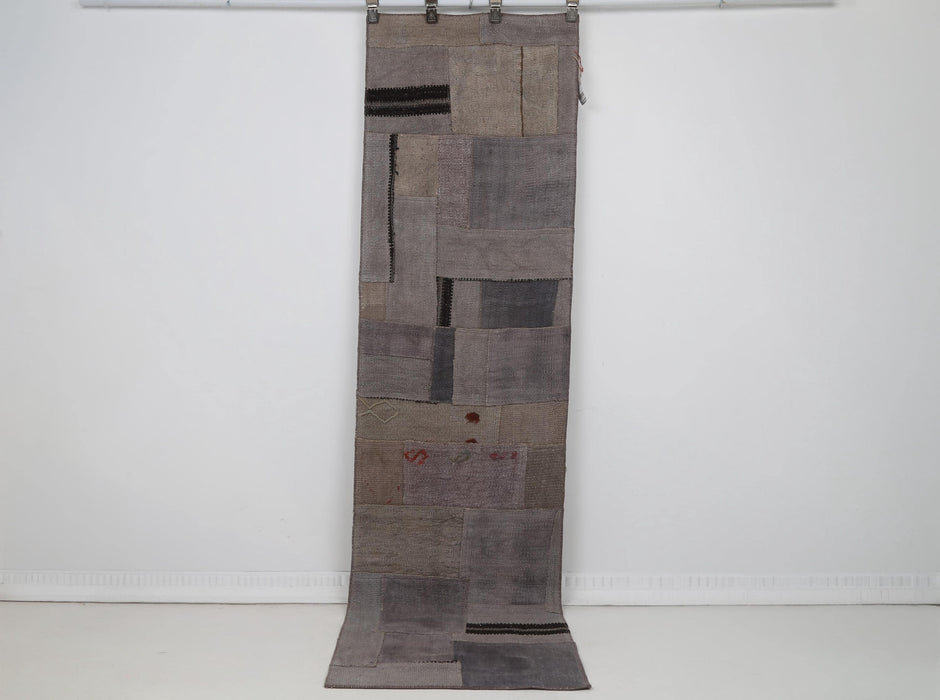 2x8 Vintage Turkish Hemp Patchwork Runner Rug, Handmade Hemp Runner, Narrow Hallway Rug, Vintage Turkish Carpet