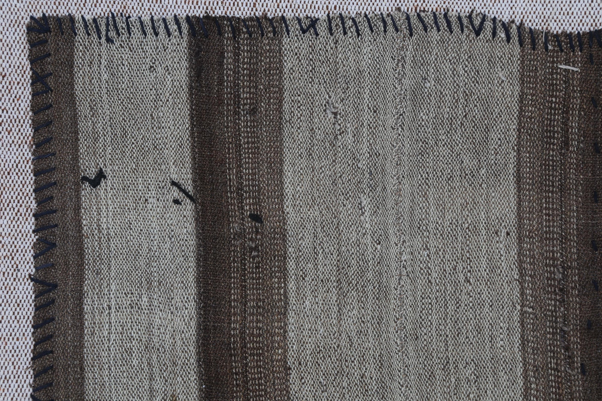 3x4 Vintage Turkish Tapestry Rug, Brown Striped Wool Textile Wall Art, Hand Stitched Patchwork Wall Hanging
