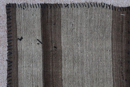 3x4 Vintage Turkish Tapestry Rug, Brown Striped Wool Textile Wall Art, Hand Stitched Patchwork Wall Hanging