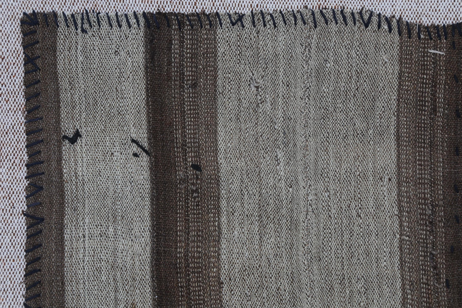 3x4 Vintage Turkish Tapestry Rug, Brown Striped Wool Textile Wall Art, Hand Stitched Patchwork Wall Hanging