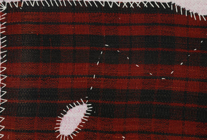 3x4 Vintage Turkish Tapestry Rug, Red and Black Striped Wool Textile Wall Art, Hand Stitched Patchwork Wall Hanging