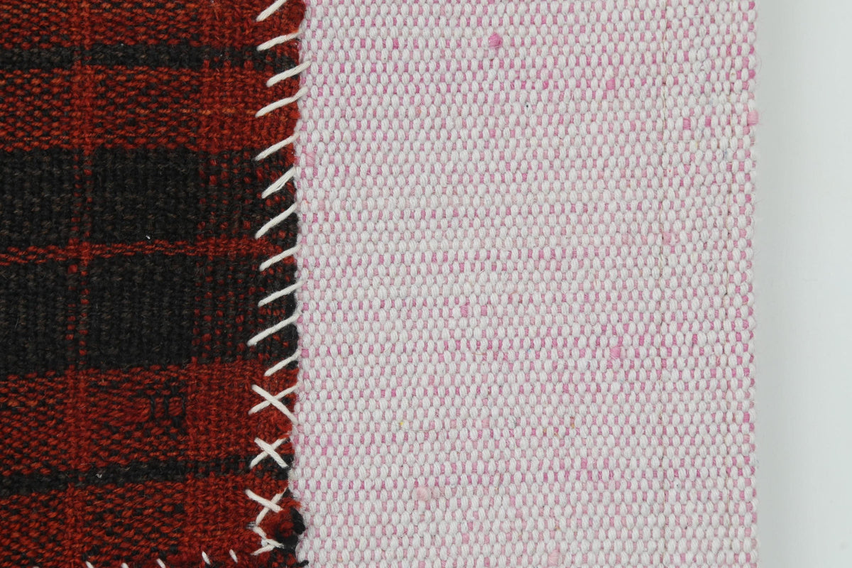 3x4 Vintage Turkish Tapestry Rug, Red and Black Striped Wool Textile Wall Art, Hand Stitched Patchwork Wall Hanging