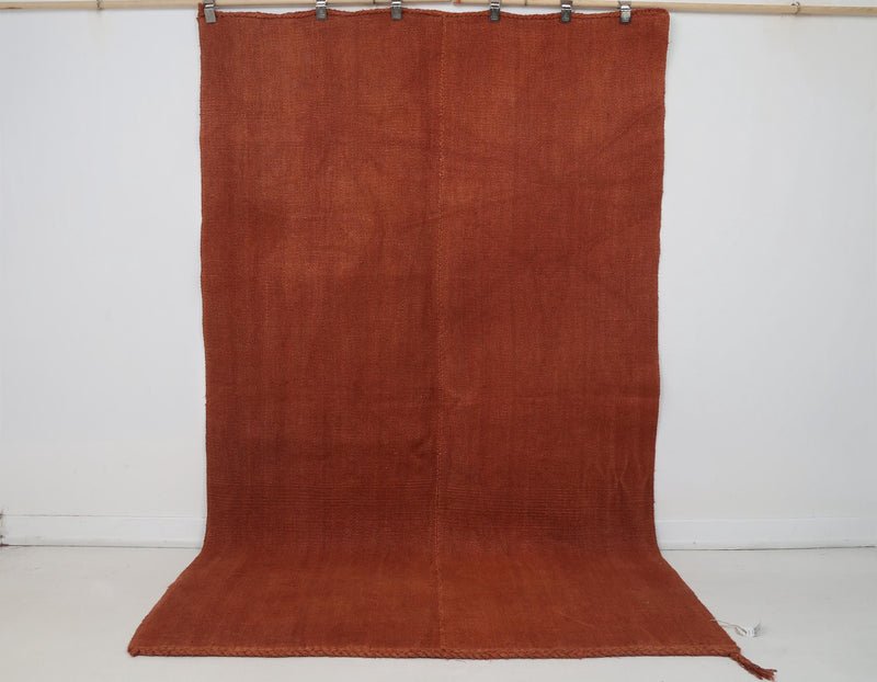 5x8 Vintage Turkish Hemp Rug, Orange Handwoven Kilim, Minimalist Hemp Area Rug, Rustic Turkish Rug