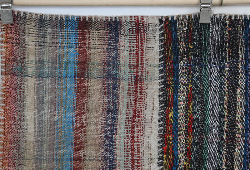 6x8 Vintage Patchwork Rug, Multicolor Turkish Flatweave Kilim, Striped Patchwork Area Rug, Reclaimed Textile Rug