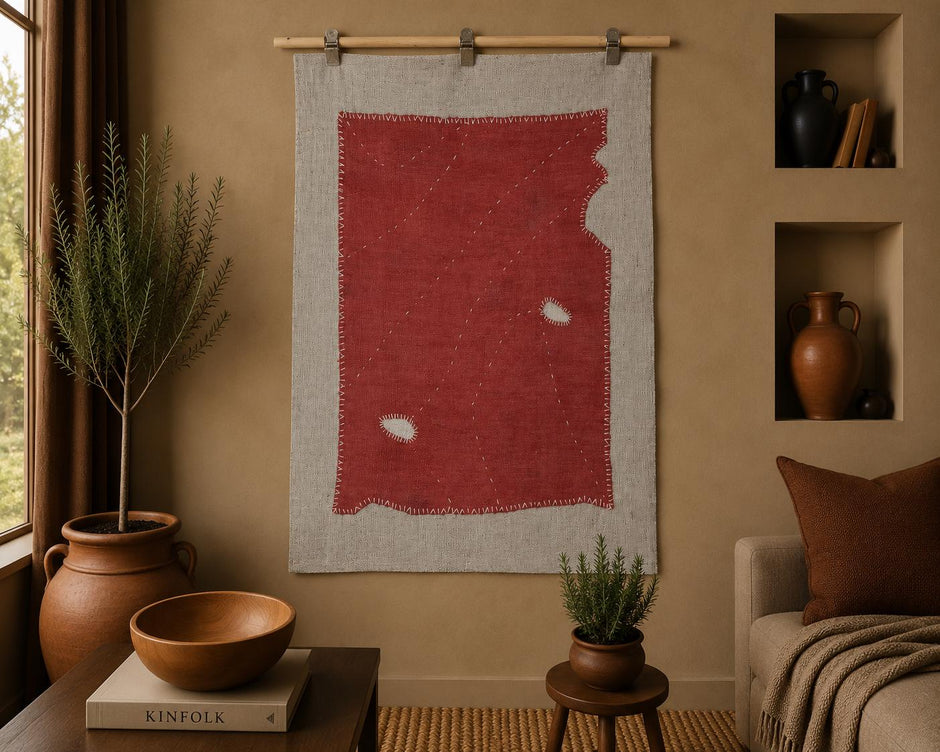 3x4 Pink Hemp Tapestry Rug, Vintage Turkish Textile Wall Art, Hand Stitched Wool Wall Hanging, Rustic Fiber Art