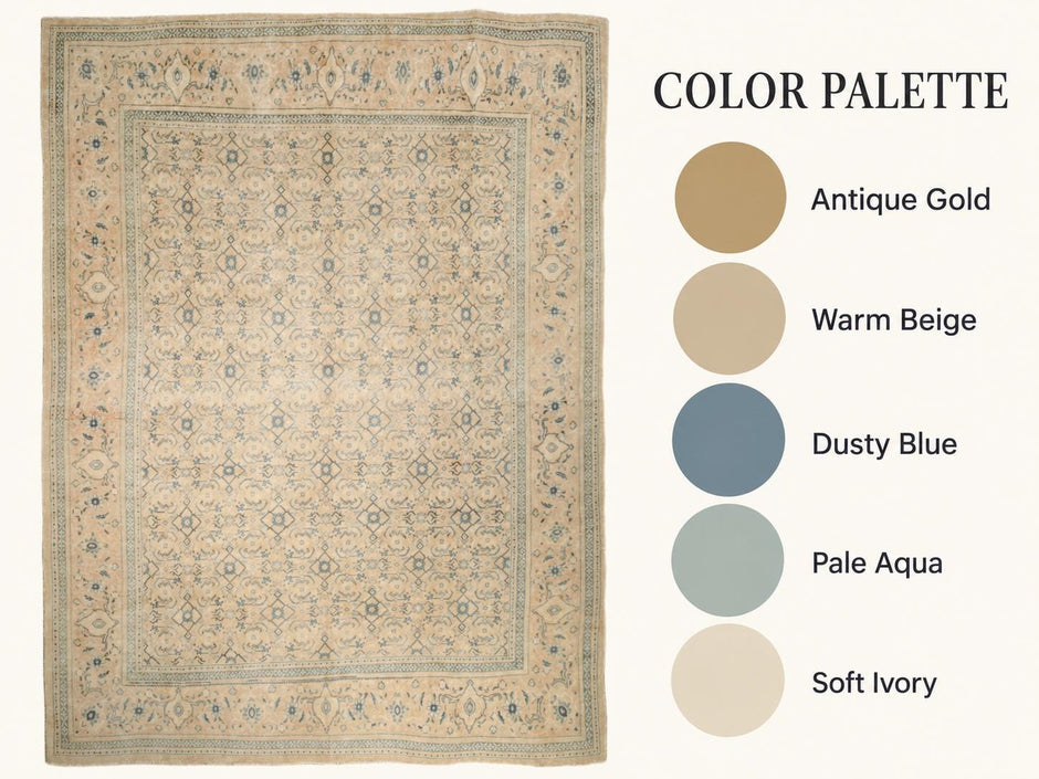 10x13 Vintage Turkish Rug, Beige Blue Floral Rug, Handwoven Wool Rug, Large Vintage Area Rug