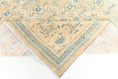 10x13 Vintage Turkish Rug, Beige Blue Floral Rug, Handwoven Wool Rug, Large Vintage Area Rug