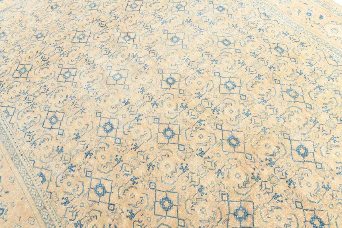 10x13 Vintage Turkish Rug, Beige Blue Floral Rug, Handwoven Wool Rug, Large Vintage Area Rug