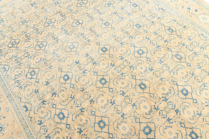 10x13 Vintage Turkish Rug, Beige Blue Floral Rug, Handwoven Wool Rug, Large Vintage Area Rug