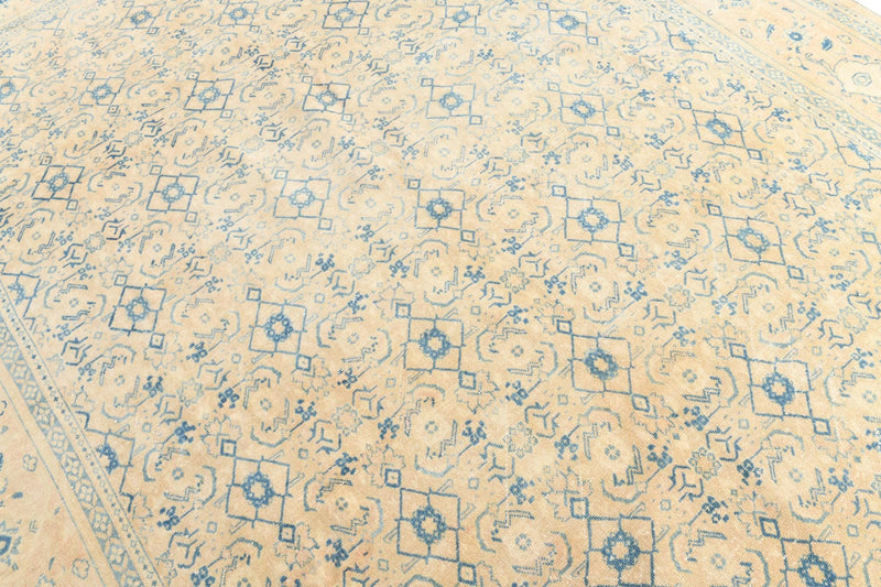 10x13 Vintage Turkish Rug, Beige Blue Floral Rug, Handwoven Wool Rug, Large Vintage Area Rug