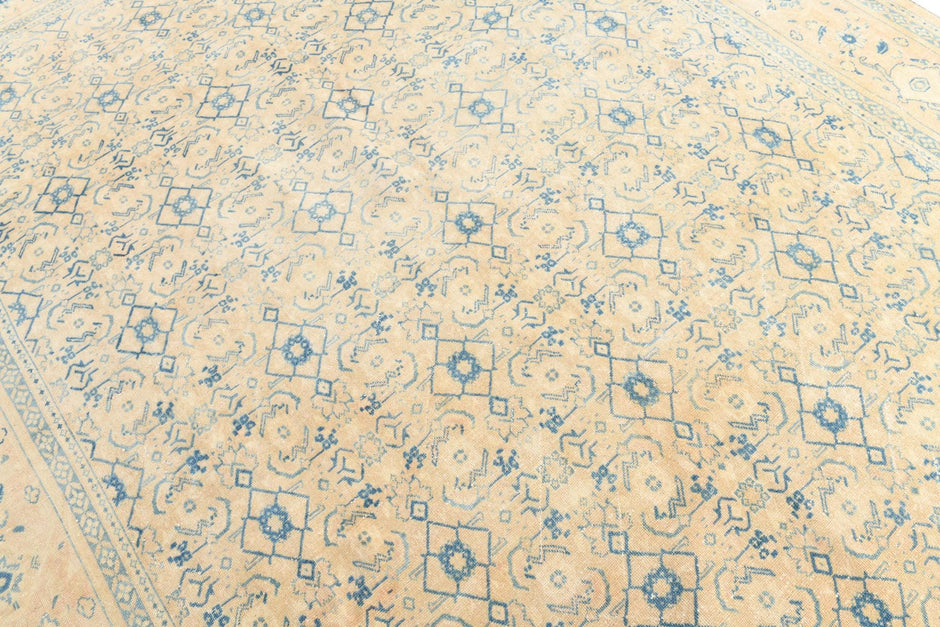10x13 Vintage Turkish Rug, Beige Blue Floral Rug, Handwoven Wool Rug, Large Vintage Area Rug