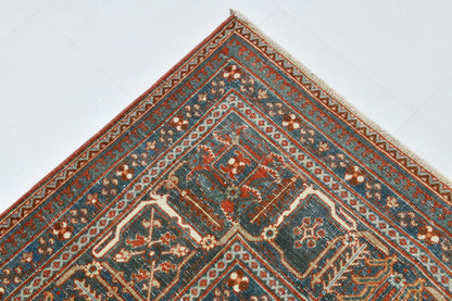 9x13 Vintage Turkish Rug, Brick Red Floral Rug, Deep Indigo Wool Rug, Large Vintage Silverwash Area Rug
