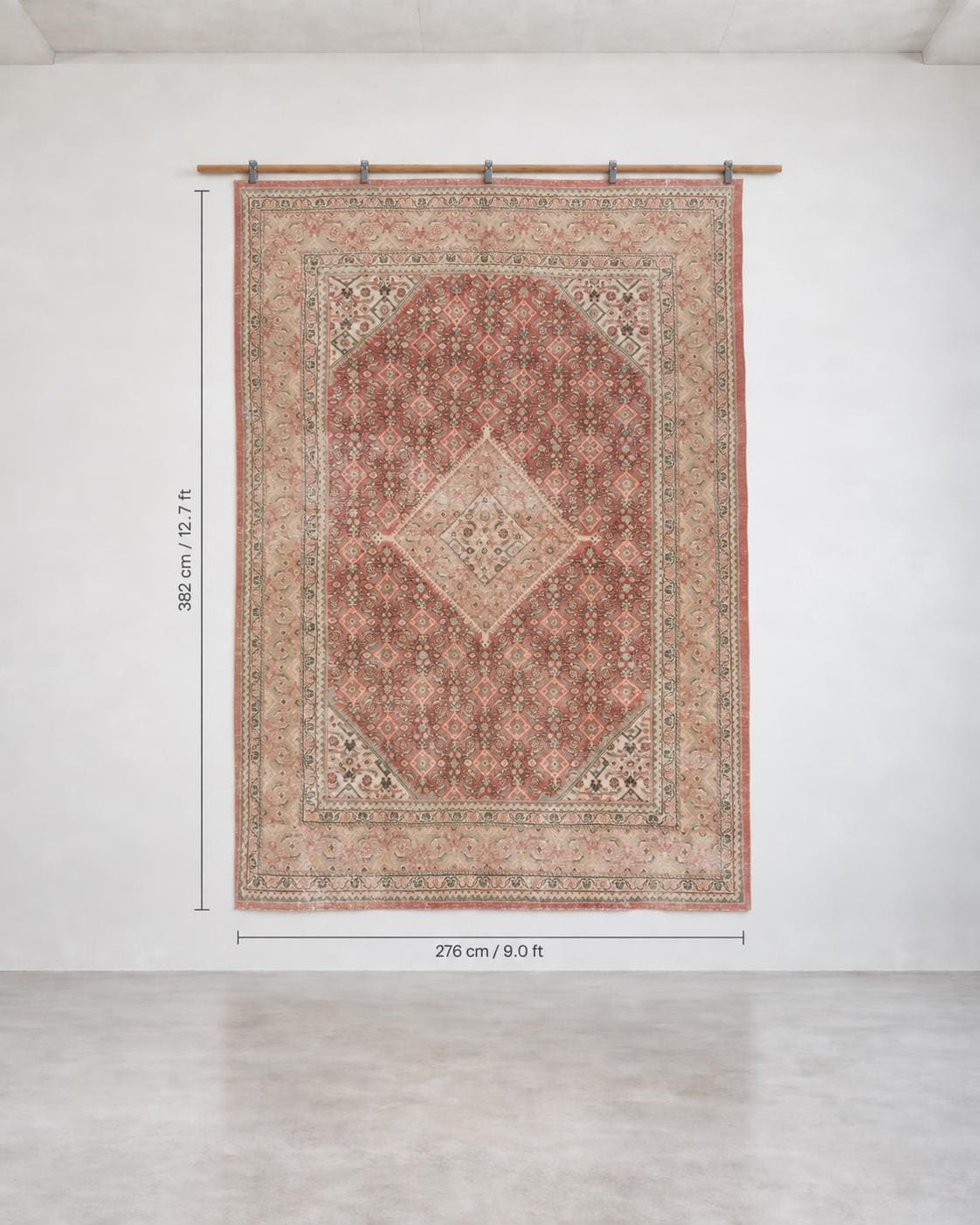 9x13 Vintage Turkish Rug, Dusty Rose Silverwash Rug, Soft Ivory Wool Rug, Large Vintage Area Rug