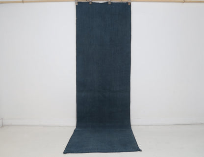 3x8 Vintage Turkish Hemp Rug, Turquoise Hemp Runner, Solid Blue Vintage Rug, Handmade Turkish Runner Rug