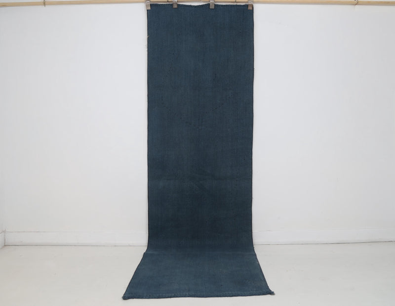 3x8 Vintage Turkish Hemp Rug, Turquoise Hemp Runner, Solid Blue Vintage Rug, Handmade Turkish Runner Rug