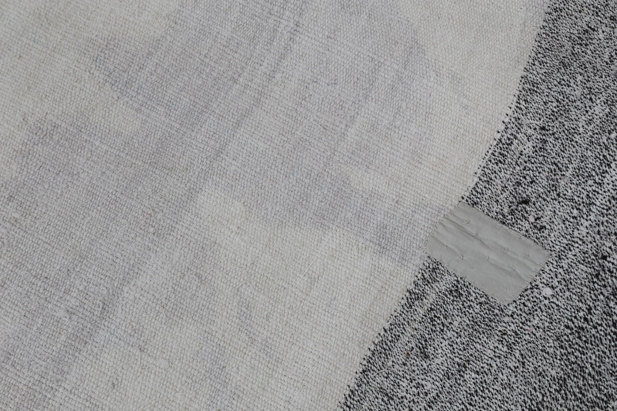 6x8 Vintage Turkish Hemp Rug, White Black Striped Rug, Handwoven Hemp Wool Rug, Minimalist Vintage Area Rug