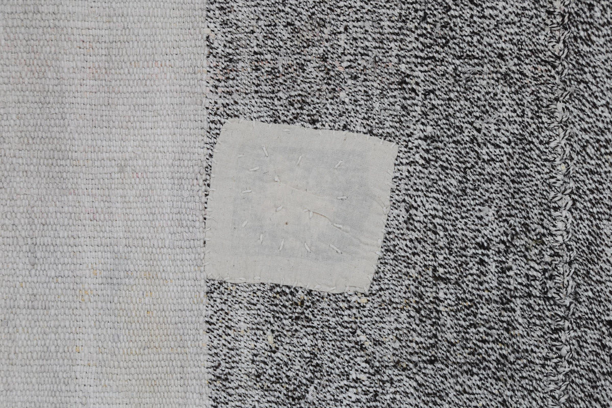 6x8 Vintage Turkish Hemp Rug, White Black Striped Rug, Handwoven Hemp Wool Rug, Minimalist Vintage Area Rug