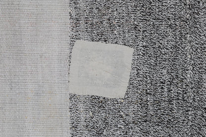 6x8 Vintage Turkish Hemp Rug, White Black Striped Rug, Handwoven Hemp Wool Rug, Minimalist Vintage Area Rug