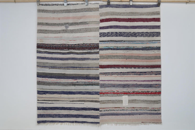 5x5 Vintage Turkish Kilim Rug, Multicolor Striped Kilim Caput, Handwoven Wool Cotton Patchwork Rug, Rustic Flatweave