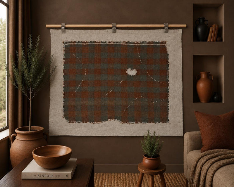 Vintage Turkish Kilim Tapestry Rug, Brown Plaid Wall Hanging (3'3" x 4'2") - photo 1 of 8