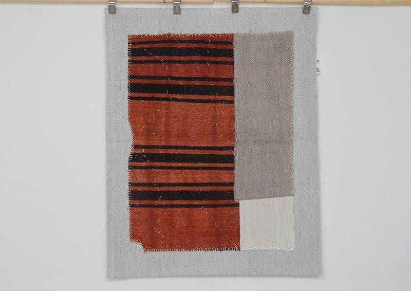 Vintage Turkish Kilim Tapestry Rug, Red Black Color Block Wall Hanging (3'4" x 4'2")