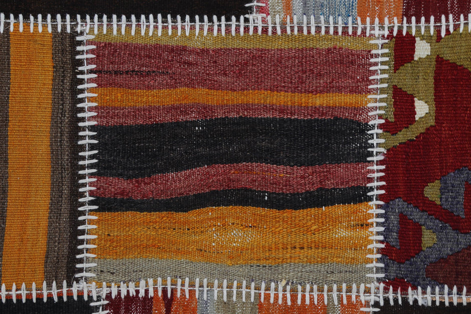 3x5 Vintage Turkish Tapestry Rug, Patchwork Kilim Wall Hanging, Handwoven Wool Textile Wall Art