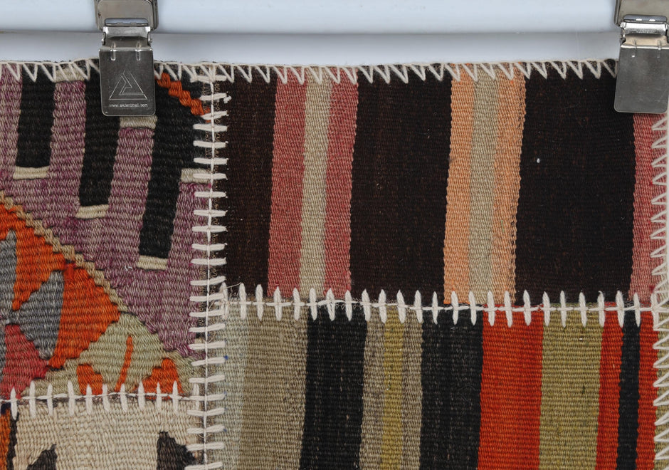 3x5 Vintage Turkish Tapestry Rug, Patchwork Kilim Wall Hanging, Handwoven Wool Textile Wall Art