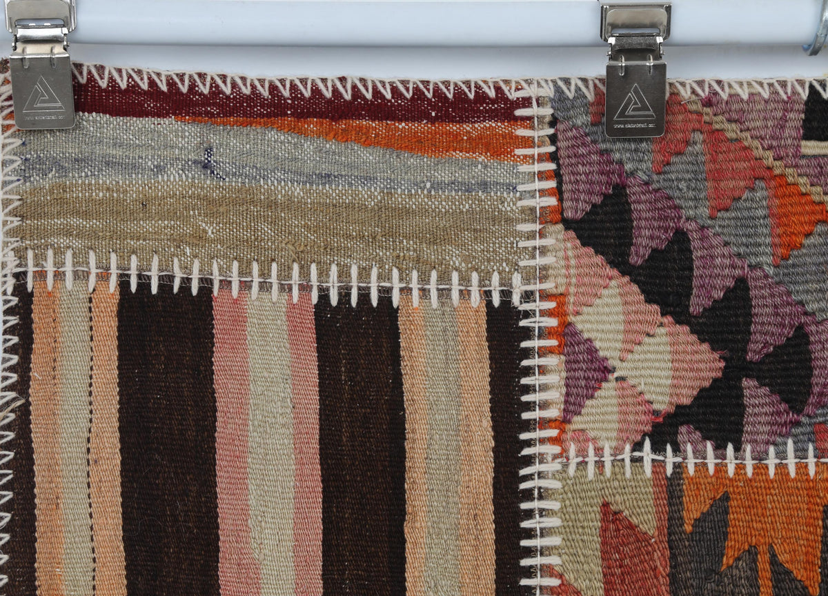 3x5 Vintage Turkish Tapestry Rug, Patchwork Kilim Wall Hanging, Handwoven Wool Textile Wall Art